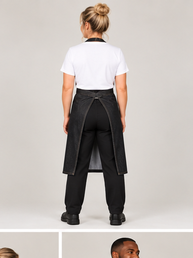 Zwart denim halterschort achterkant