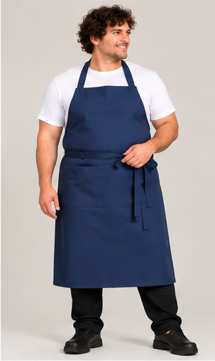 Halterschort Groot marine blauw gedragen door stevig model
